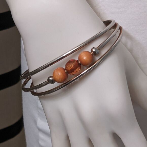Silvertone cuff bracelet w/beads - Picture 1 of 6